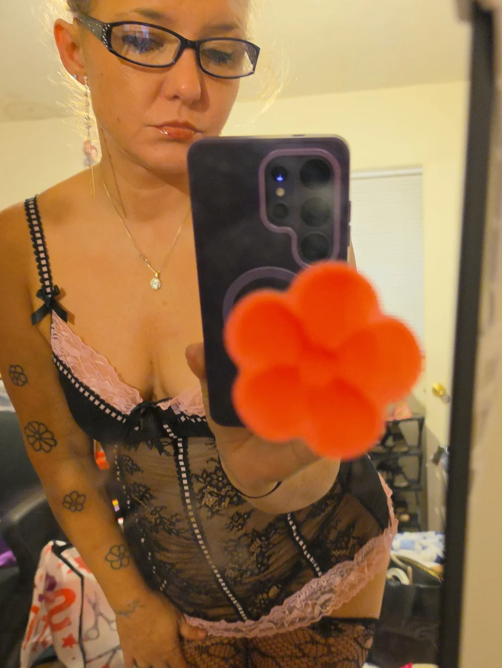 Sheer Black Chemise with Pink Lace Hem - Women's Intimates